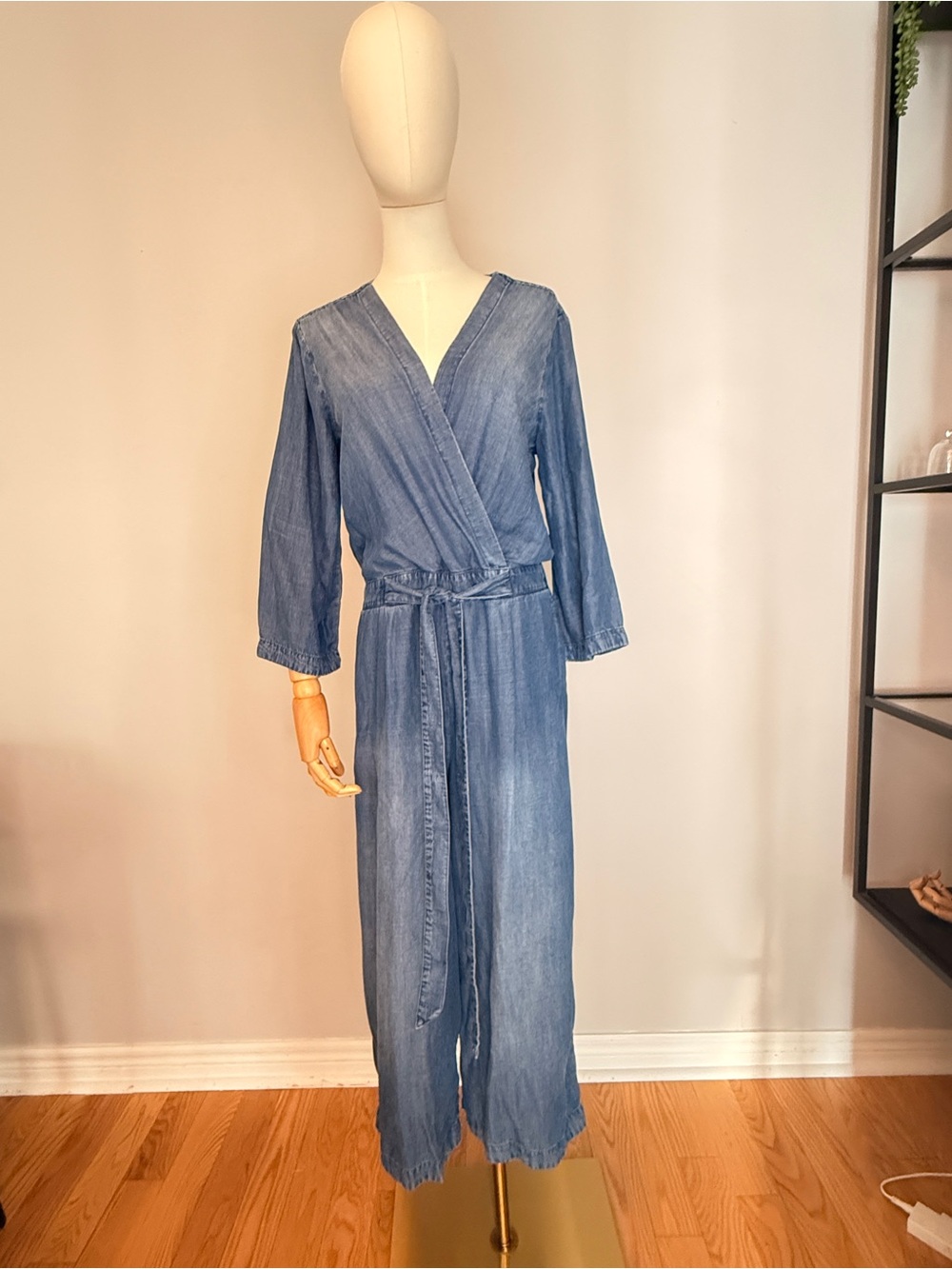 cloth & stone Blue Denim Wrap Jumpsuit
